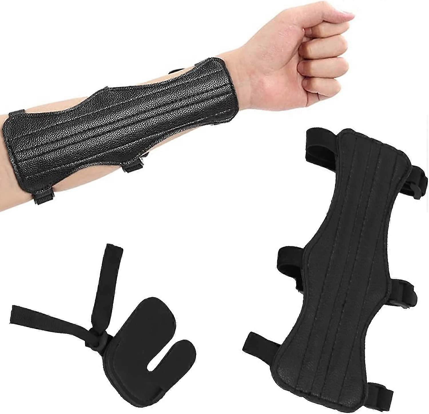 Archery Arm Guard Set with Finger Protection, Adjustable, Black
