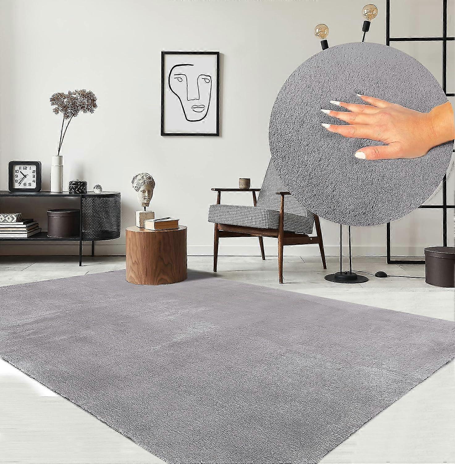 Tæppet Moderne kort luvtæppe, luftig, skridsikker underside, vaskbar ved 30 grader, superblød, pelslook, grå, 80 x 160 cm