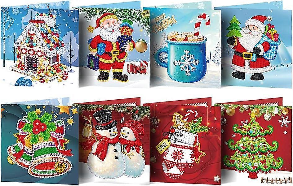 2025,8kpl 3d pop-up onnittelukortti, timanttimaalaus lahjakortti DIY joulukortti 5d timanttimaalaus