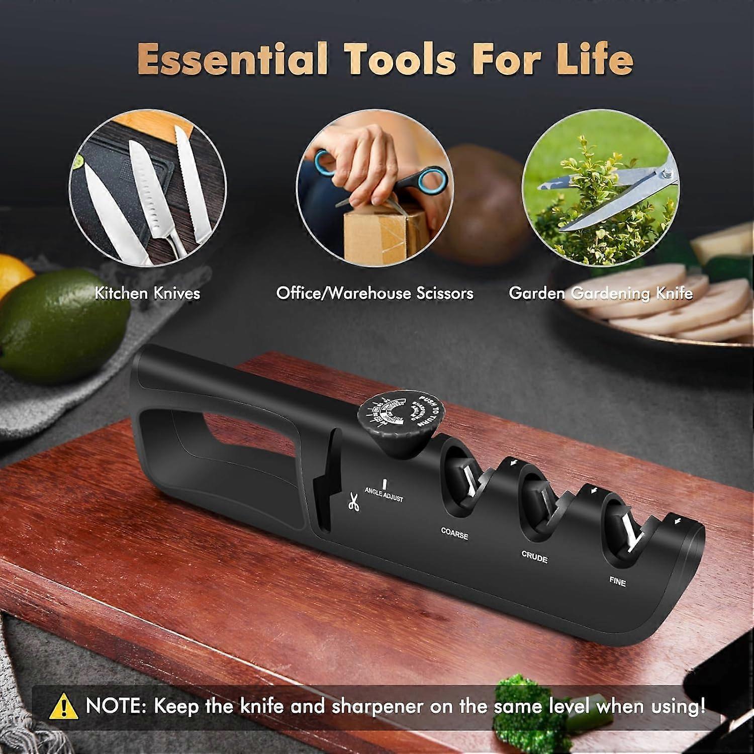 4 in 1 Manual Knife Sharpener with 6 Level Adjustable Angle Knob Versatile Professional Knife Sharpener.