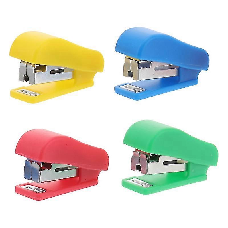 4pcs Cartoon Mini Desktop Stapler Hand Stapler Office Home Stapler (Random Color)