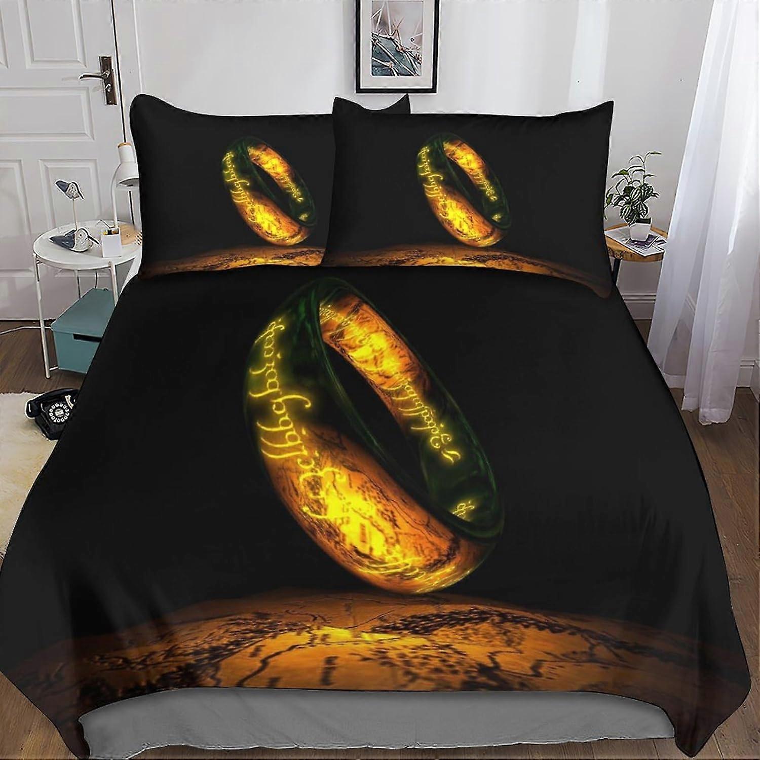 Lord of the Rings Duvet Cover 3 Pieces, 3D Bedding Set with Zipper Closure Microfiber Bedding Set with Pillowcase for Adults and Children