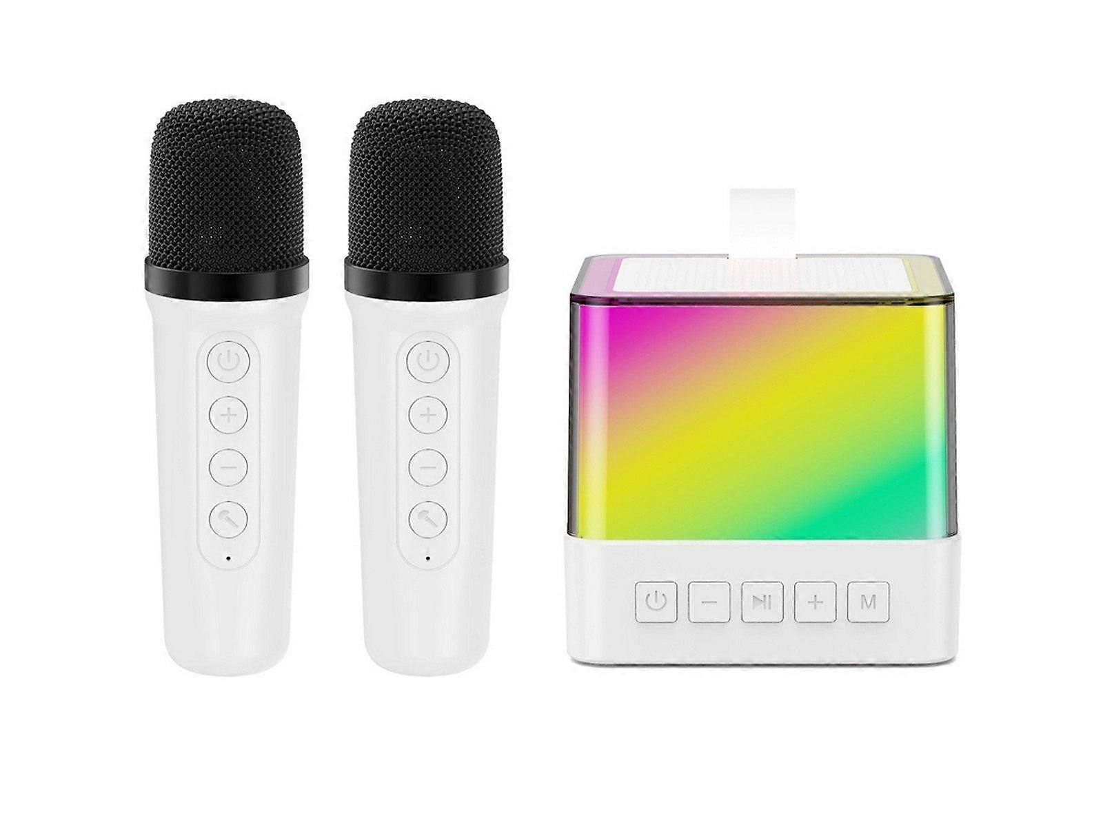 Mini Karaoke Machine Bluetooth Speaker with 2 Wireless Microphones - White