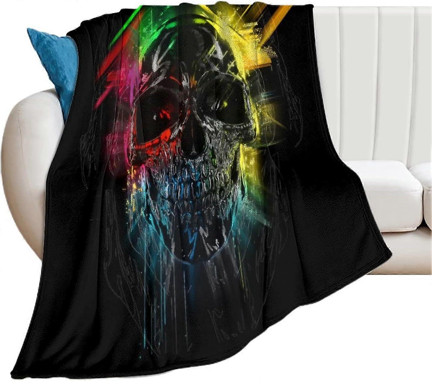 Cobertor de Flanela de Lã com Caveira Colorida Rock Regae Cobertor Leve e Macio para Cama Sofá Sala de Estar-UJKI427