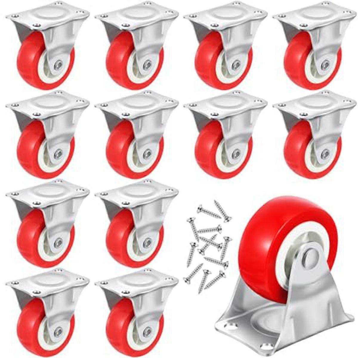 12Pc Casters Wheels Rigid Non Swivel Fixed Castor Wheels with Metal Top Plate for Furniture,Small A