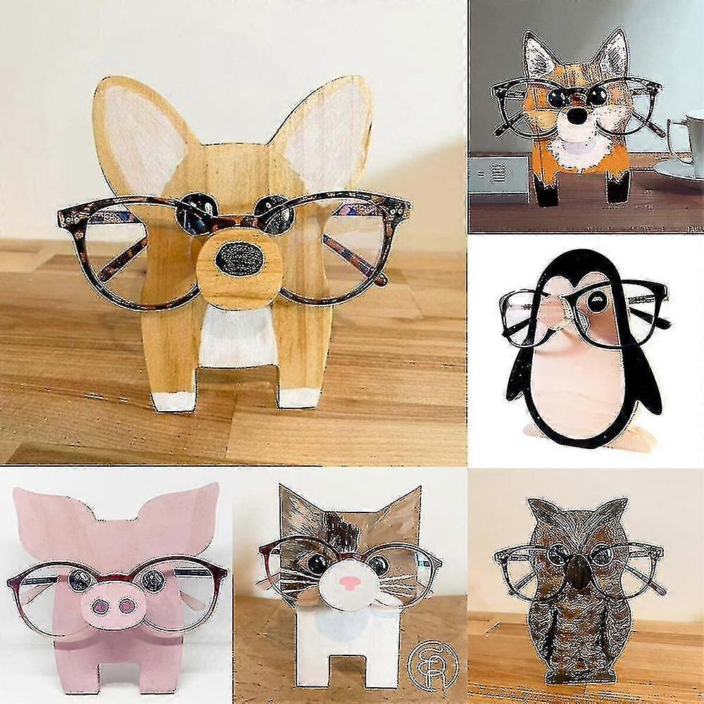 Supporto per occhiali in legno con testa di animale carino 3D