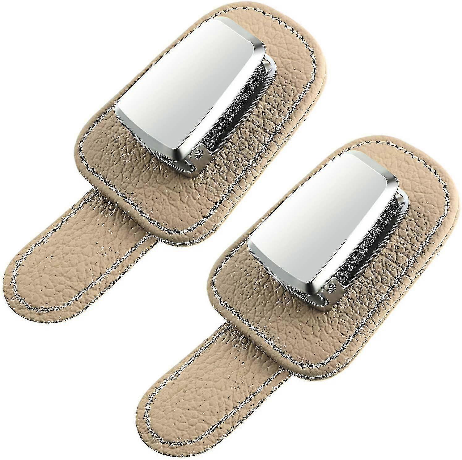 2パックカーメガネホルダーユニバーサルカーバイザーサングラスホルダークリップレザーメガネハンガーとチケットカードクリップ-あやね-鈴鹿