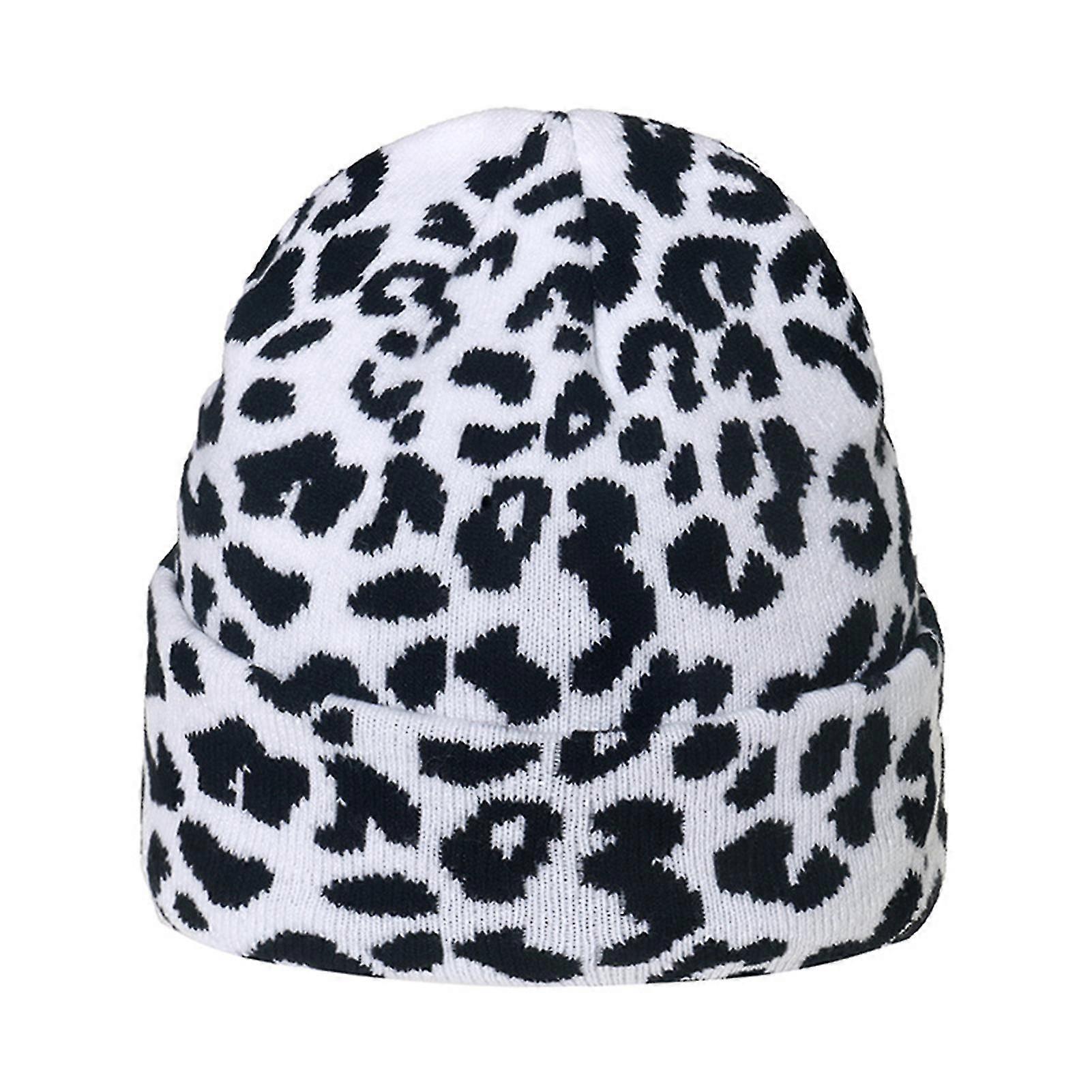Student Beanie Hat Leopard Pattern Warm Autumn Winter Thick Stretchy Cap For Outdoor