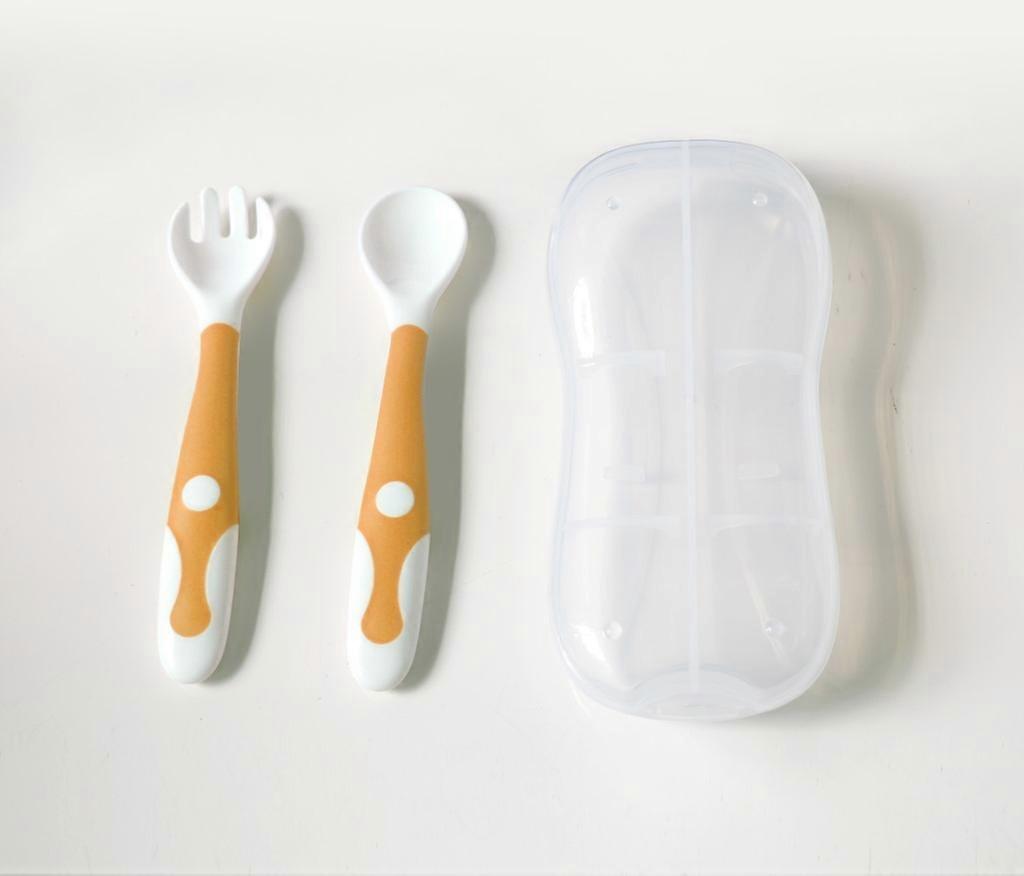 Baby Utensils Spoon Fork with Safe Case Toddler Children Feeding Training Spoon Heat-Resistant Bendable Spoons