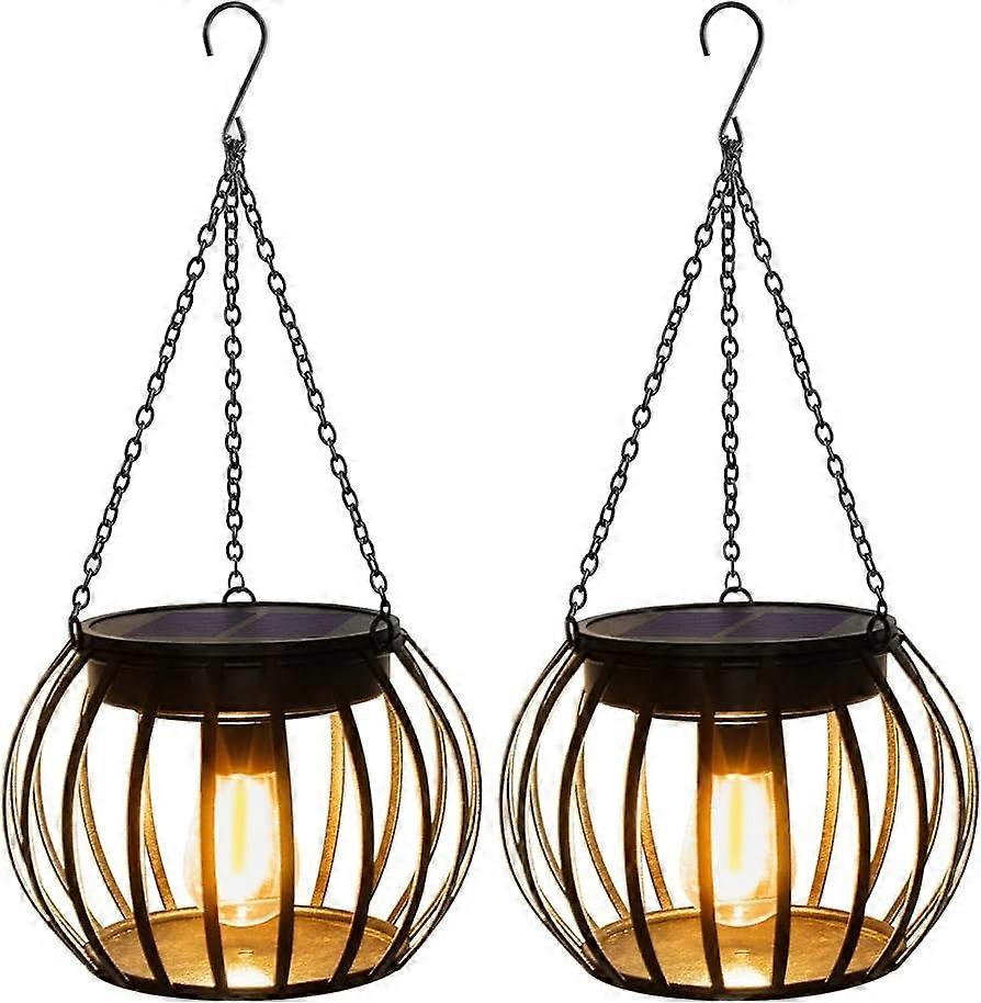 2 Pack Outdoor Solar Hanging Lights Pumpkin Decorative Lantern
