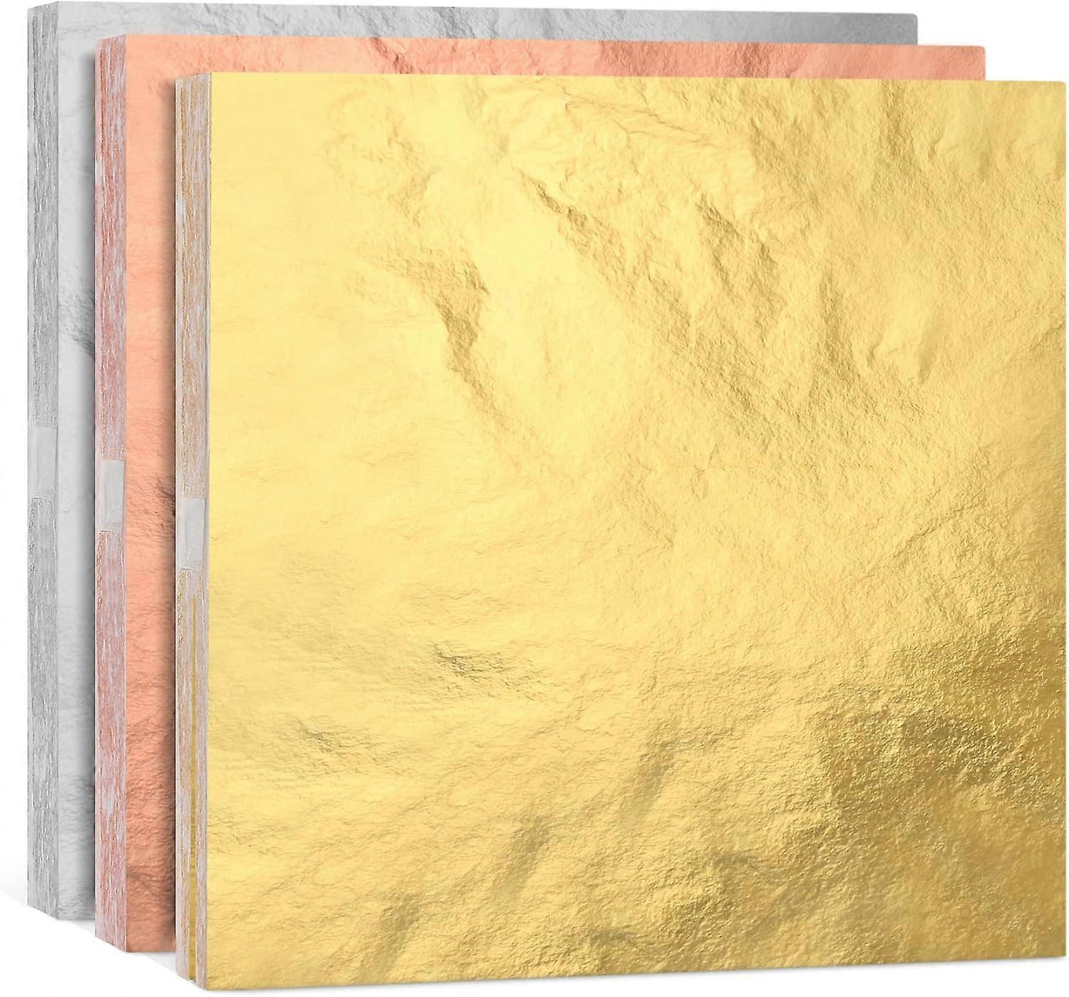 300 Φύλλα Απομίμηση Φύλλου Χρυσού 14 x 14 cm Φύλλο Χρυσού Φύλλο Χαλκού Ασημένιο Φύλλο για Χειροτεχνία DIY Χειροτεχνία Διακόσμηση Art Project