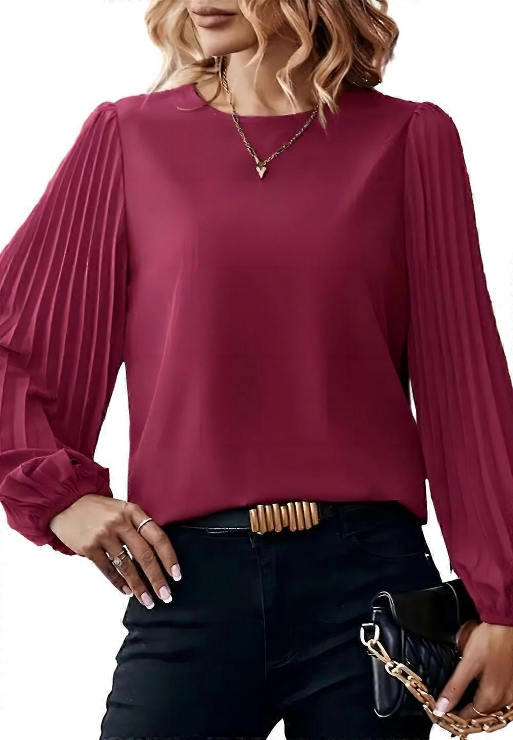 1PCS solid color cross-border shirt-burgundy-m