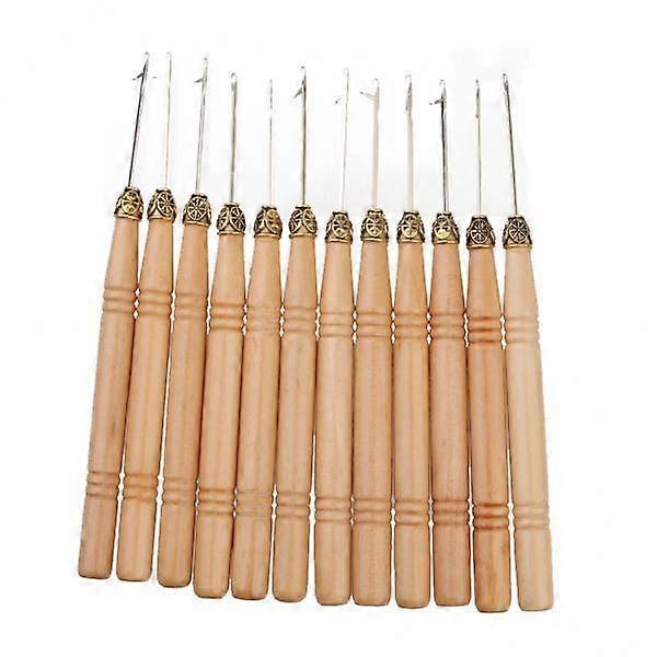4x12Pcs Useful Ring Hair Extension Wooden Pull Hook Needle Threader DIY Tool