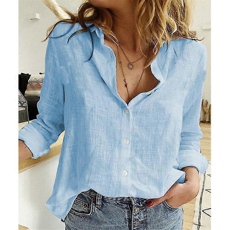 Womens V Neck Roll up Sleeve Button Down Blouses Tops