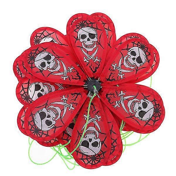 Halloween Skull Pattern Windmill String Cloth Windmill Rope Whirligig Wheels Garden Camping Halloween Party Decoration (red)