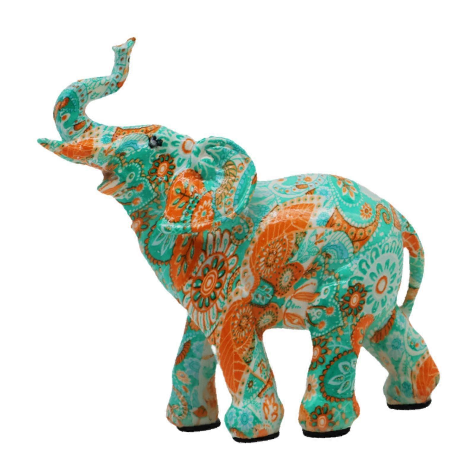Elephant Figurine Resin Collection Animal Sculpture for Shelf Desk Bookshelf Green