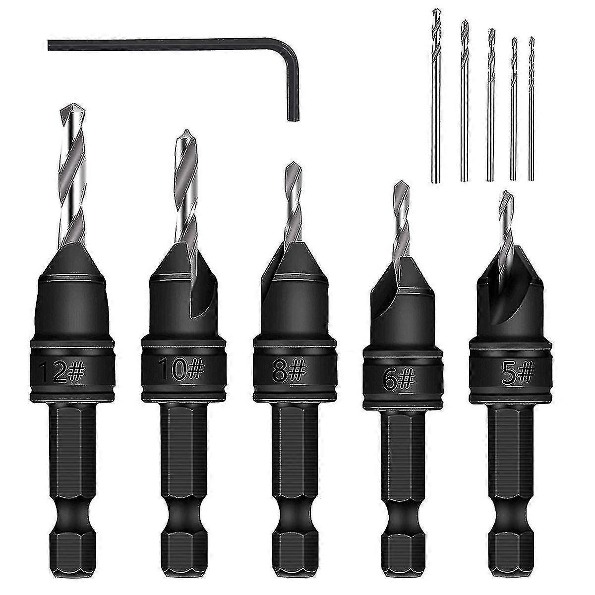 5 Piece 3/8" 82 Chamfer Bits, Countersink Drill Kit