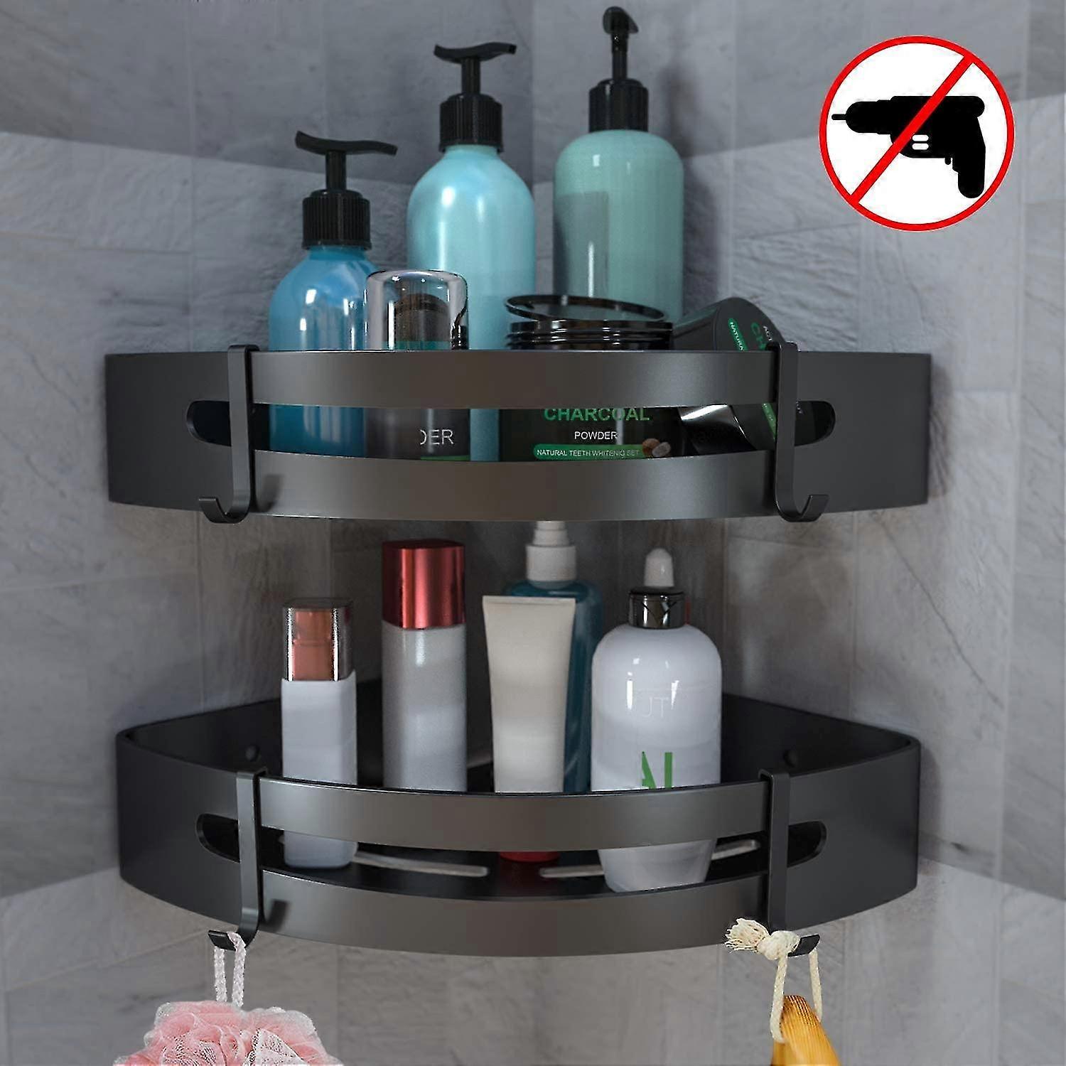 Bathroom Storage Shelf Triangle Shelf Anti-rust Non-perforated Single Layer Black