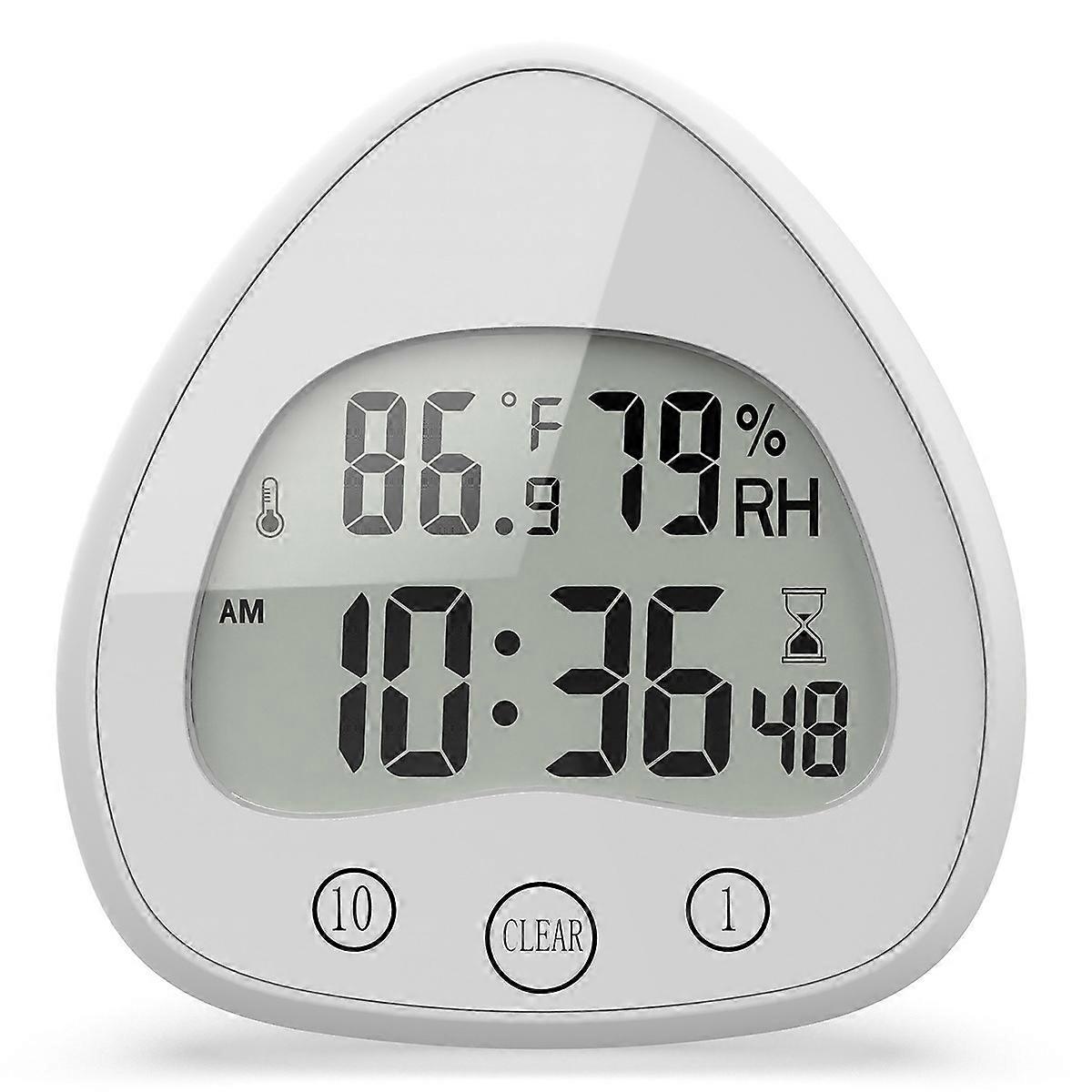 Silent Digital Alarm Clock with Suction Cup Waterproof Countdown Timer Temperature Humidity Sensor