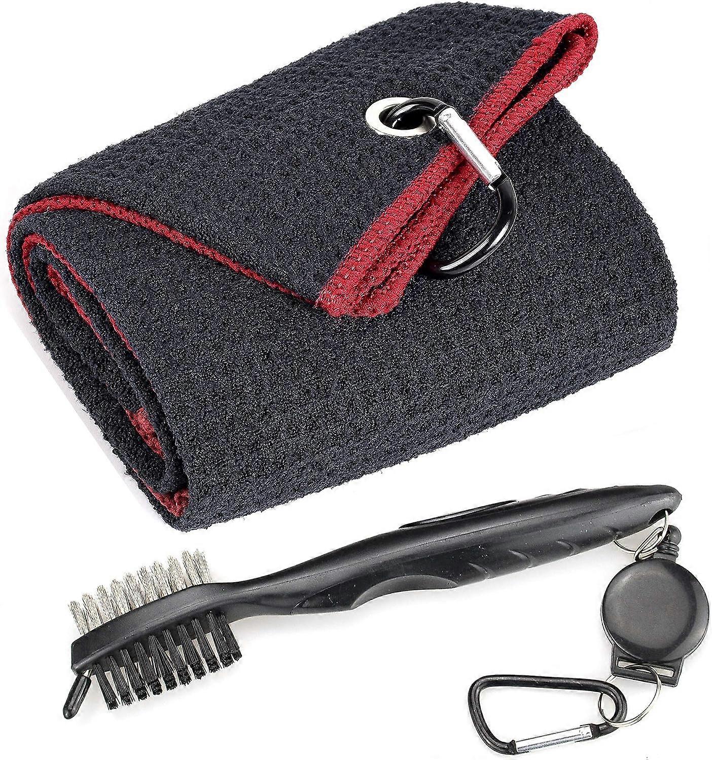 Microfiber Waffle Pattern Tri-fold Golf Towel with Brush Tool Kit