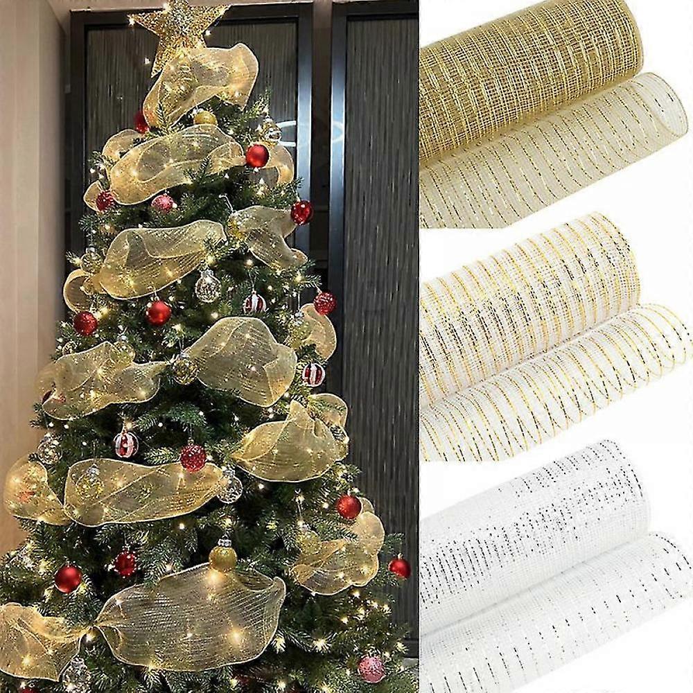 Christmas Mesh Ribbon Deco, Foil Mesh Ribbon For Christmas Tree