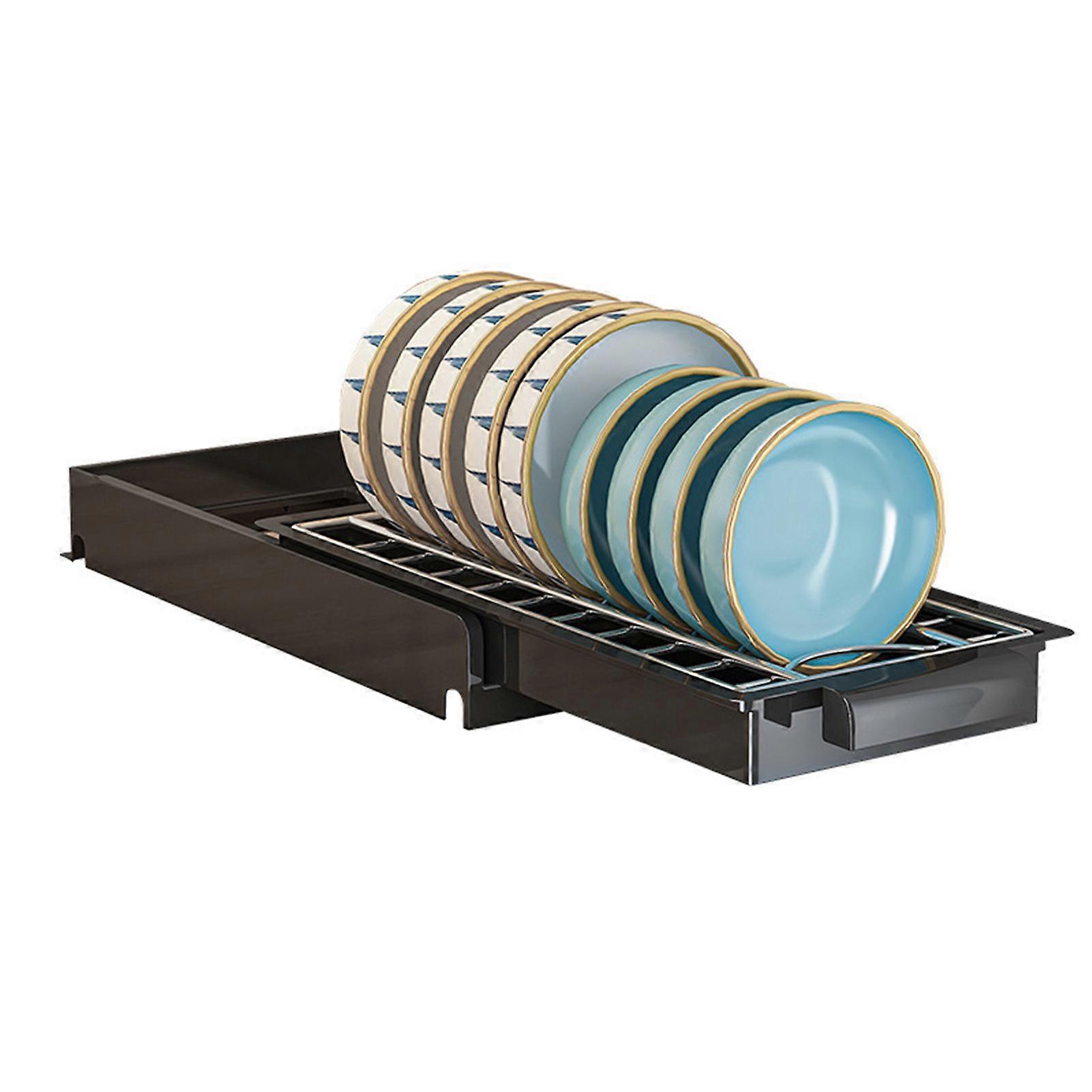 Black Stainless Steel Single Layer Pull Out Dish Rack for Cabinet - Large Capacity Multipurpose Kitchen Dish Rack