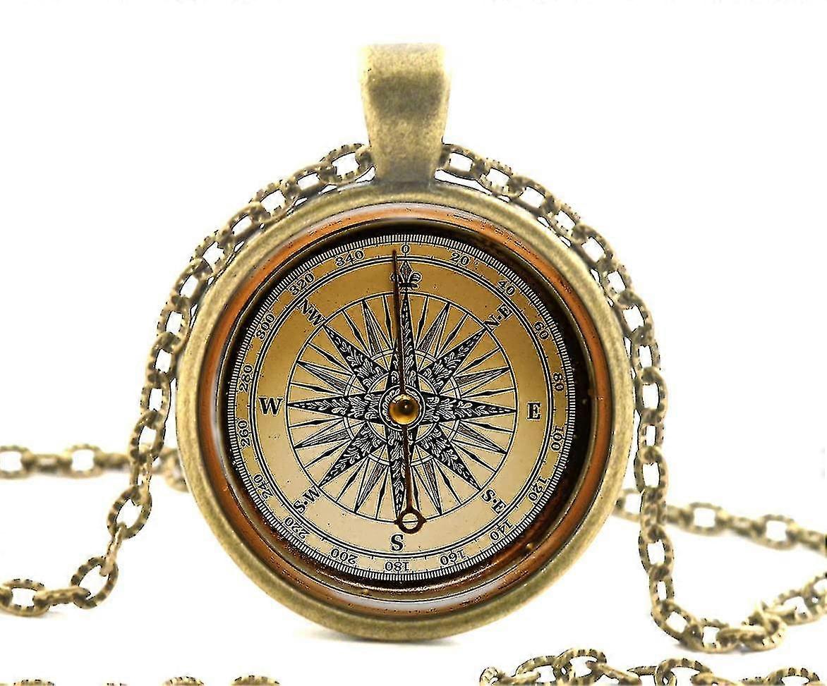 خمر بوصلة زجاج قلادة قلادة ، مجوهرات صور على الطراز العتيق القديم-