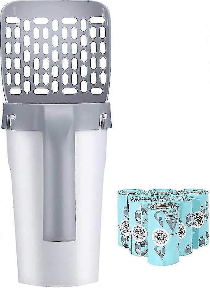 مغرفة فضلات القطط الفاخرة مع 90 كيس إعادة تعبئة ، مجرفة فضلات القطط العميقة المدمجة القابلة للفصل مع حاوية النفايات ، فضلات القطط