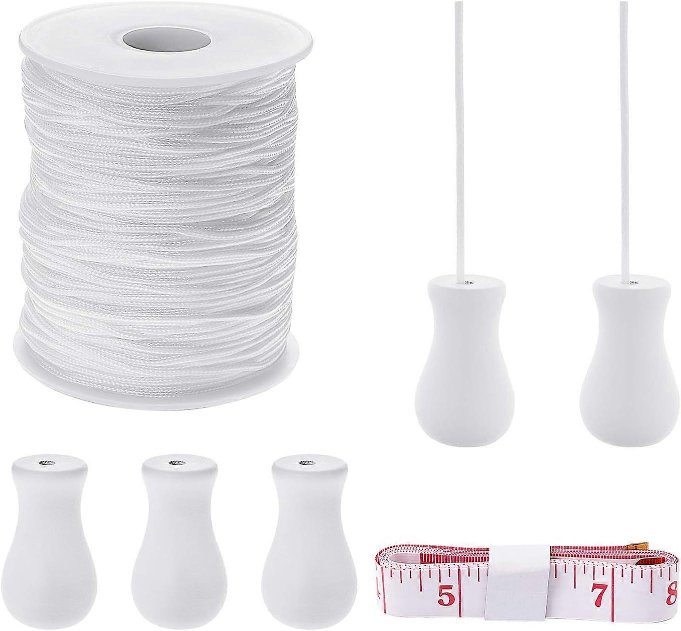 100 Yards 1.5mm White Nylon Braided Lift Shade Cord Roll Blind Replacement String with 5Pcs Wood Pendant Blinds Cord String Kit DIY