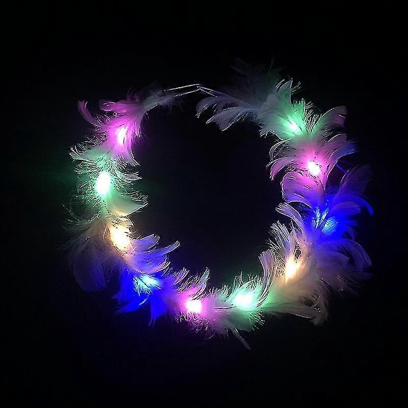 Light Up White Headband Feathers And White Led Lights