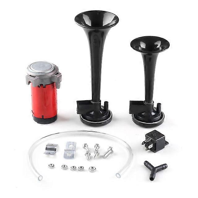 Red/Black 12V 24V 115dB Car Motorcycle Air Horn Train Kit Dual Trumpet Ultra Loud