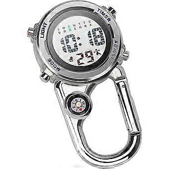 Carabiner Watch Digital Clip On Quartz Watch Multifunctional Carabiner Fob Watch Luminous Face Compass Carabiner Watch With Compassblue