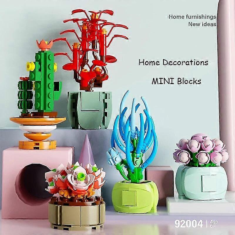 6/8/12pcs Moc Multi Mini Bonsai Blind Meat Plant Box Model Cactus Set Building Blocks