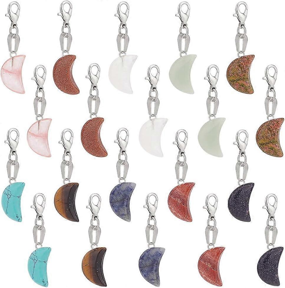 Gemstone Moon Pendant Decoration with Alloy Lobster Claw Clasps 40mm 10 colors 2pcs/color 20pcs/set DIY