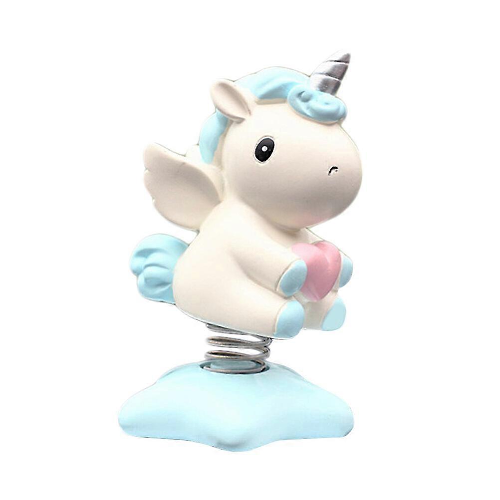 1Pc Unicorn Shaking Head Nodding Ornament Cartoon Desktop Car Dashboard Decorative Toy Auto Adornment Accessories (Sky-blue)