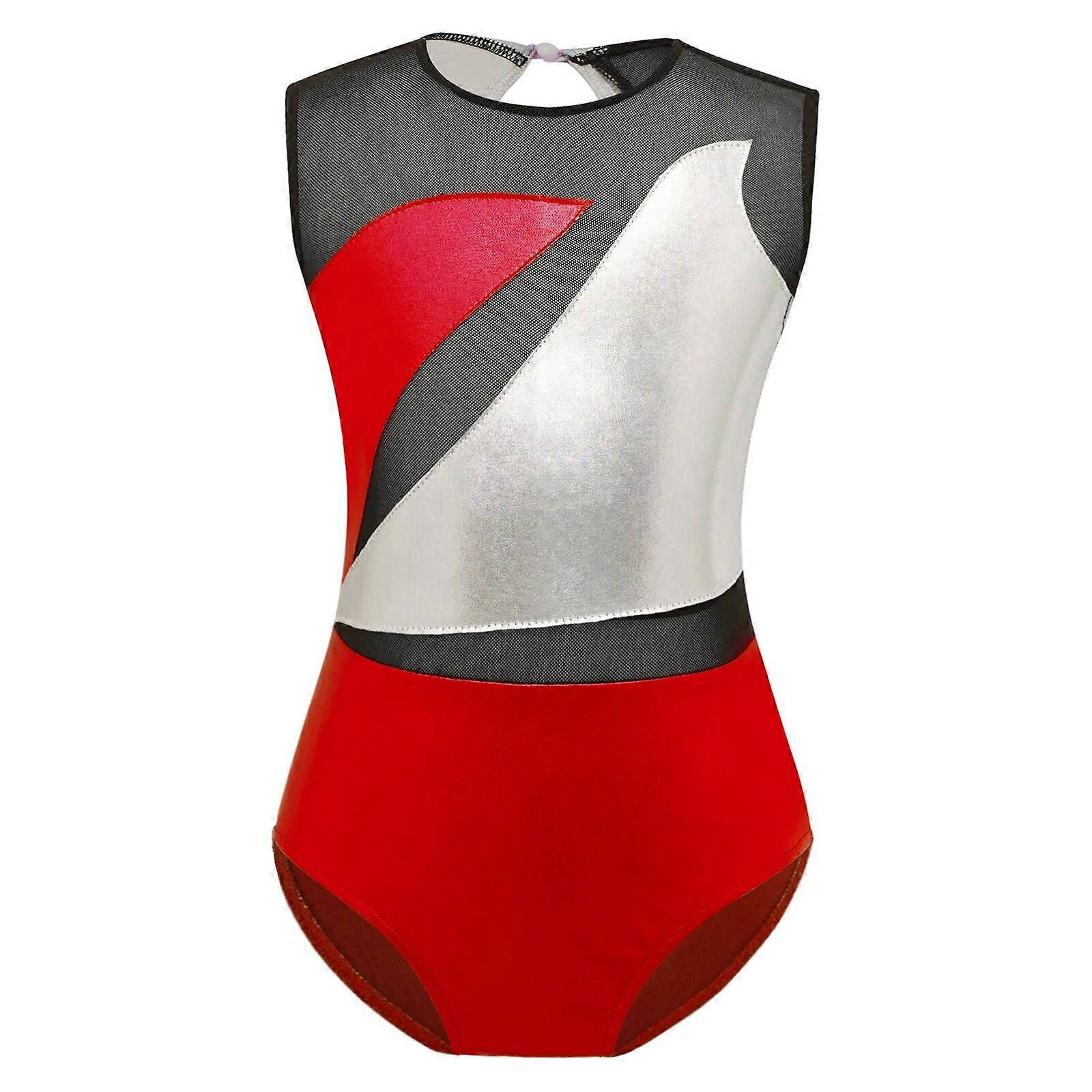 Gyerekek Shiny Metallic Ballet Dance Leotard Sheer Mesh Patchwork ujjatlan torna bodyk lányoknak műkorcsolya jumpsuit