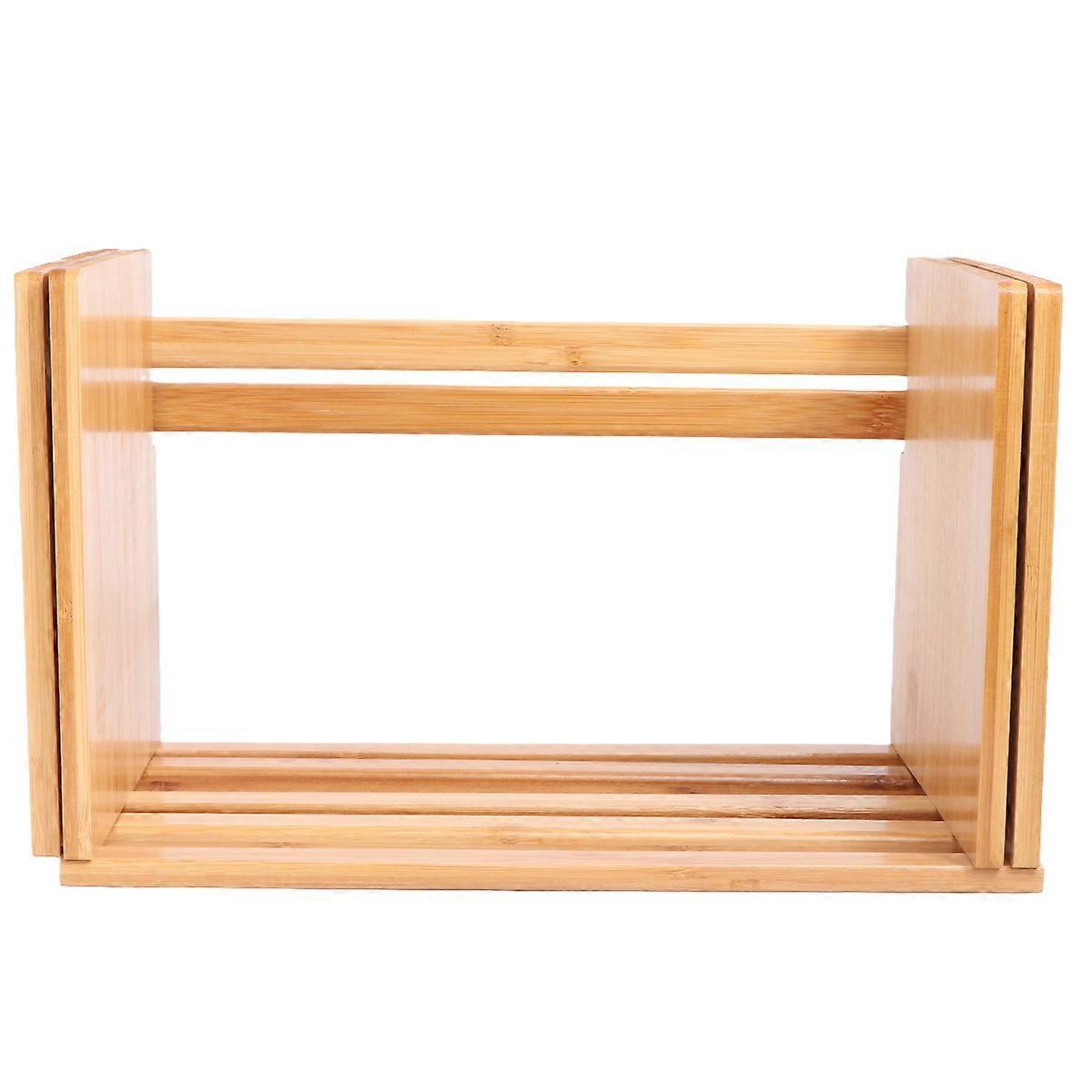 1Pc Moso Bamboo Desktop Storage Rack Desk Book Shelf Mini Stretchable Shelf (Wood Color)