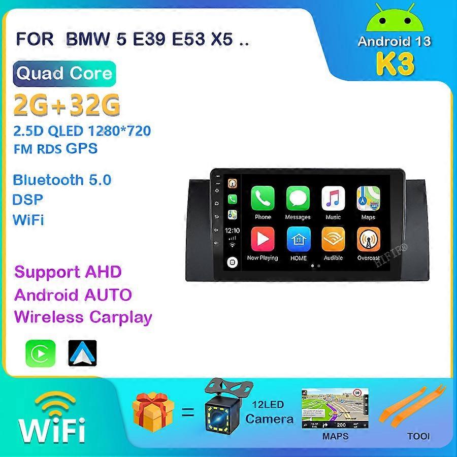 DSP Carplay Android 13 2Din 2GB RAM Car Radio Multimedia Video Player for BMW 5 E39 E53 X5 1995-2001 2002 2003 2004 2005 2006