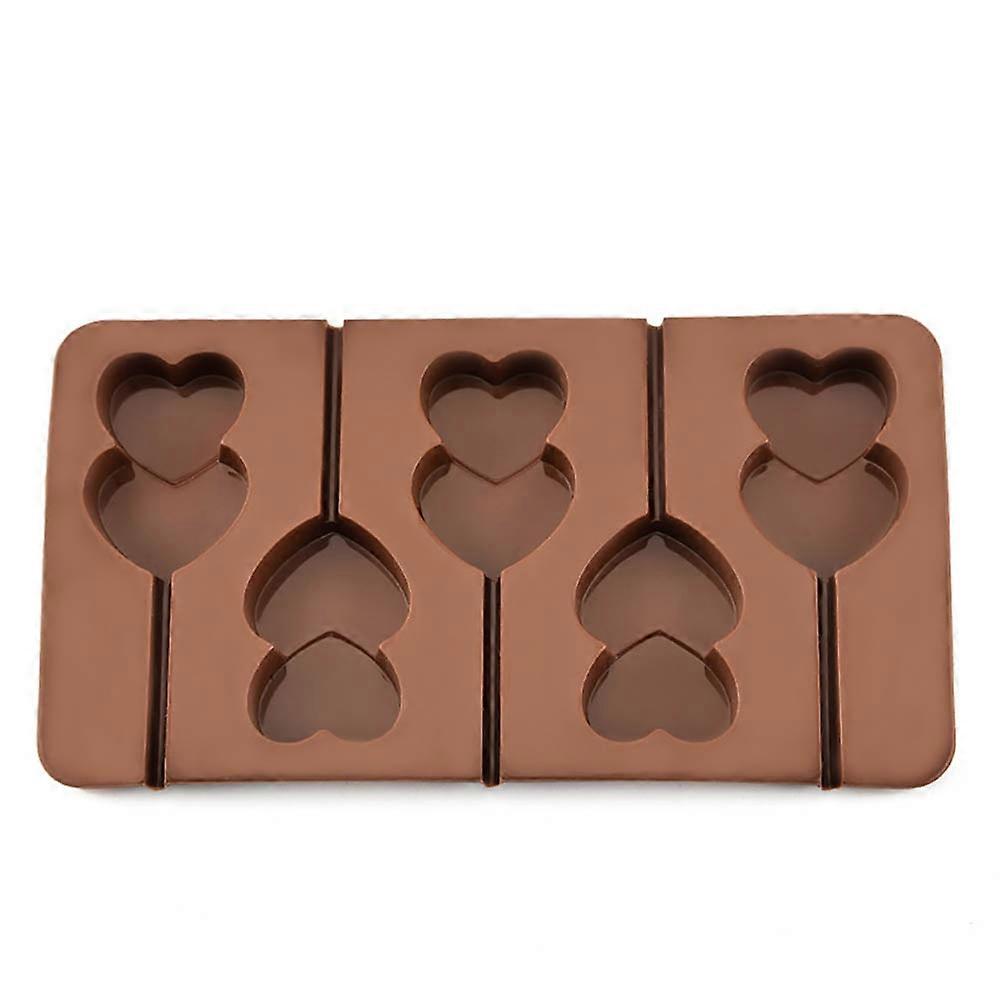 5 Grid Double Heart Shaped Silicone Non Stick Lolly Chocolate Cookie Candy Mold