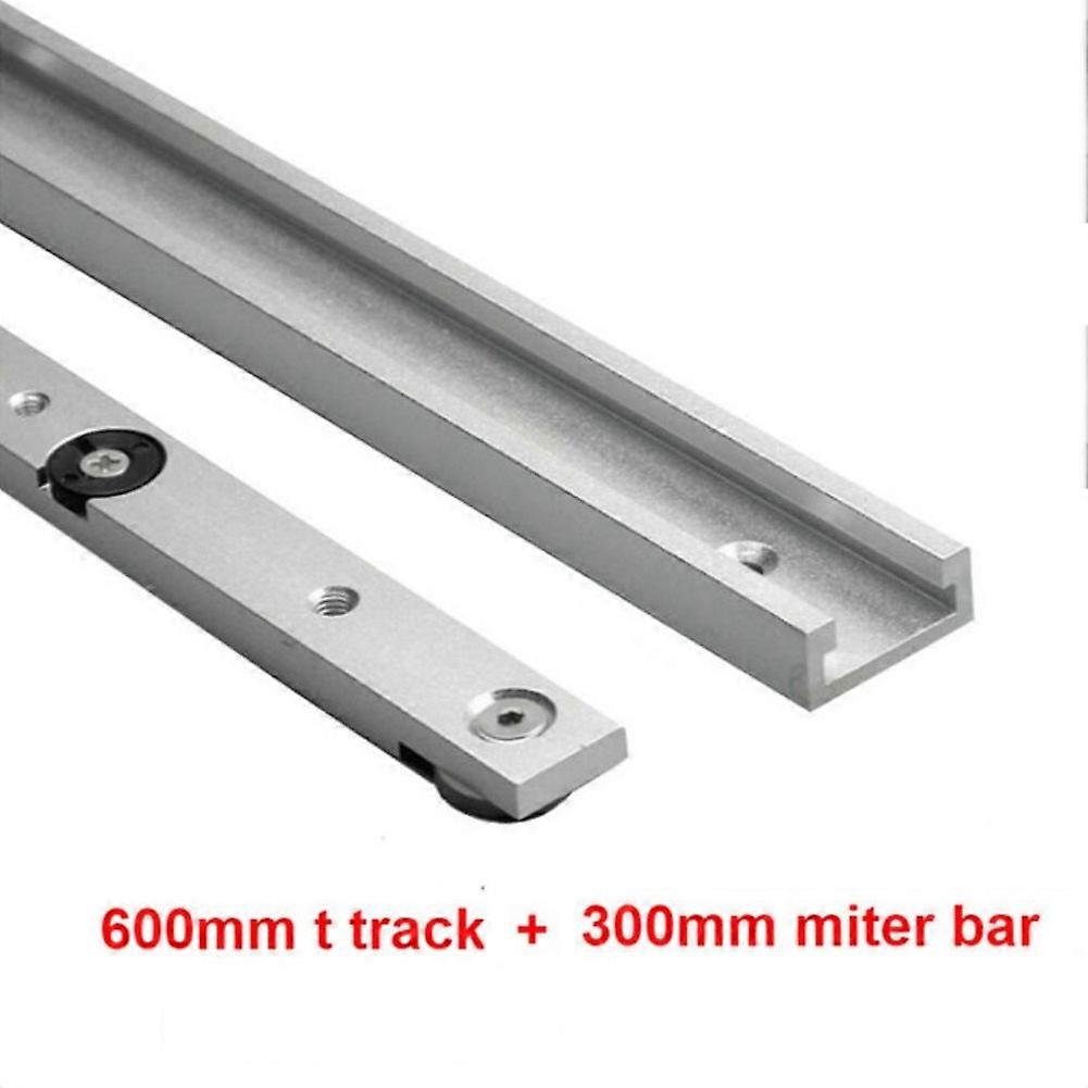 1 Set Aluminum Alloy T-track Slot Miter Track And Miter Bar Slider Table Saw Woodworking Tool Workbench DIY 600mm+300mm Silver