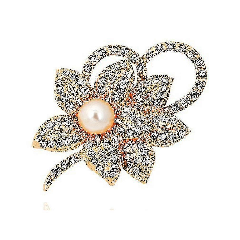 HMWY-コサージュボウレディースブローチラインストーン象眼細工パールブローチピンオレンジ