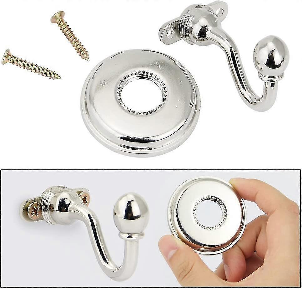 Curtain Tie Back Hooks (2 Pair), Vintage Alloy Wall Mounted Curtain Holdbacks Tieback Hooks Door Hat Coat Hooks All Fittings Included (silver)