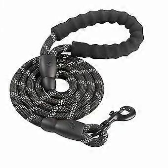 Laisse pour chien, laisse de corde pour chien avec poignée rembourrée souple, fils hautement réfléchissants, sacs à déchets et distributeur pour chien, cordon de laisse de 1,5 m pour chiens de toutes tailles, noir