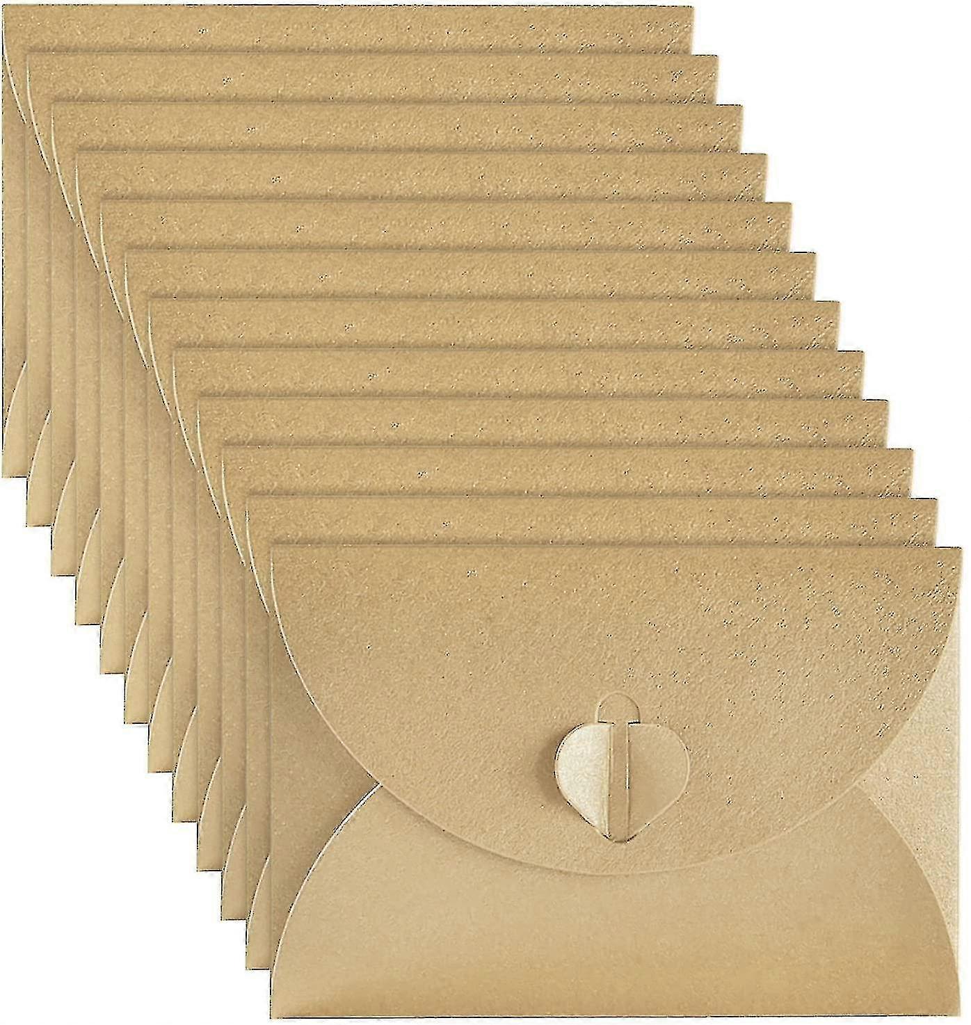 50 Pieces Mini Kraft Paper Envelopes With Heart Paper Clasp For Christmas Valentine's Day Gift Cards, Khaki