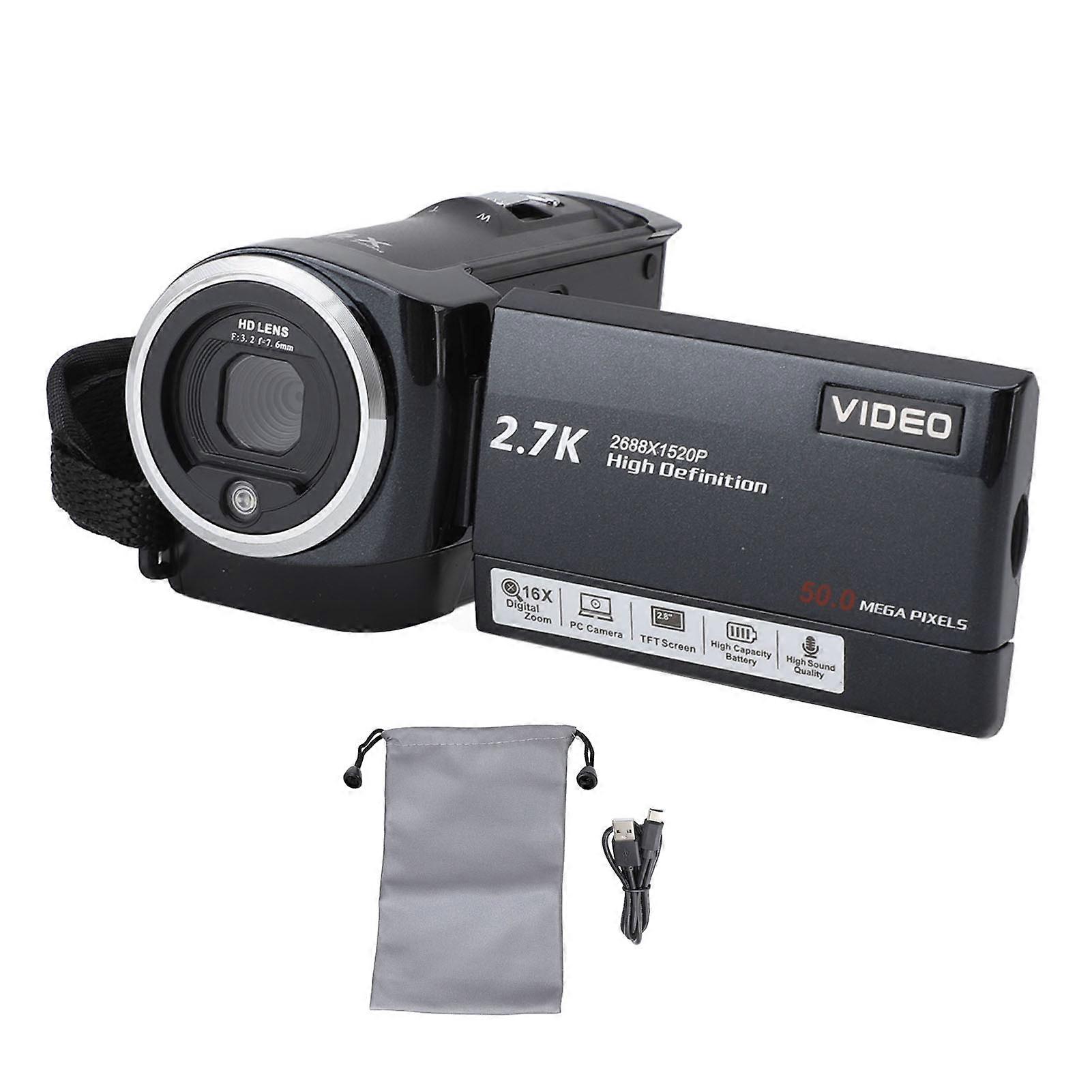 Caméscope professionnel 2,7K avec écran de 2,8 pouces, HD 50 MP, zoom numérique 16x, pour l'enregistrement de vlogging en extérieur