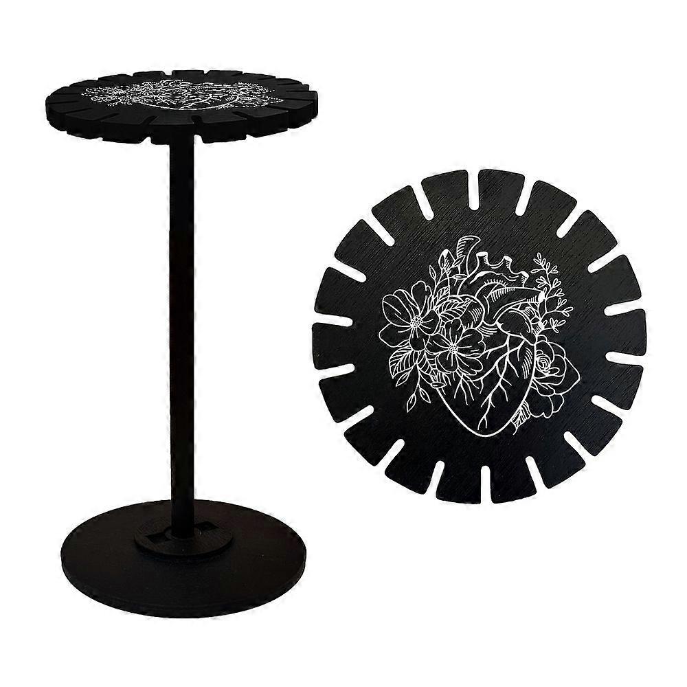 Wooden Wheel Wooden Display Shelf Black Holder Stand Rustic Divination Pendulum Storage Rack Witch Stuff Heart Pattern Wheel: 120x8mm 2pcs Studdle: 28