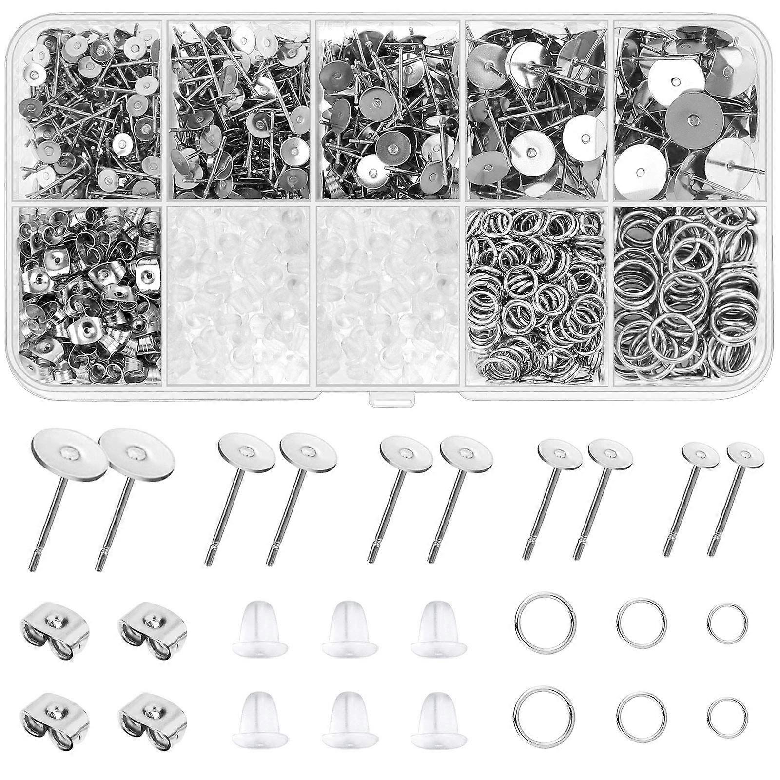 Earring Posts and Backs, 1650pcs Stainless Steel Earring Making Kit Earring Posts Studs, Earring Backs, Jump Rings