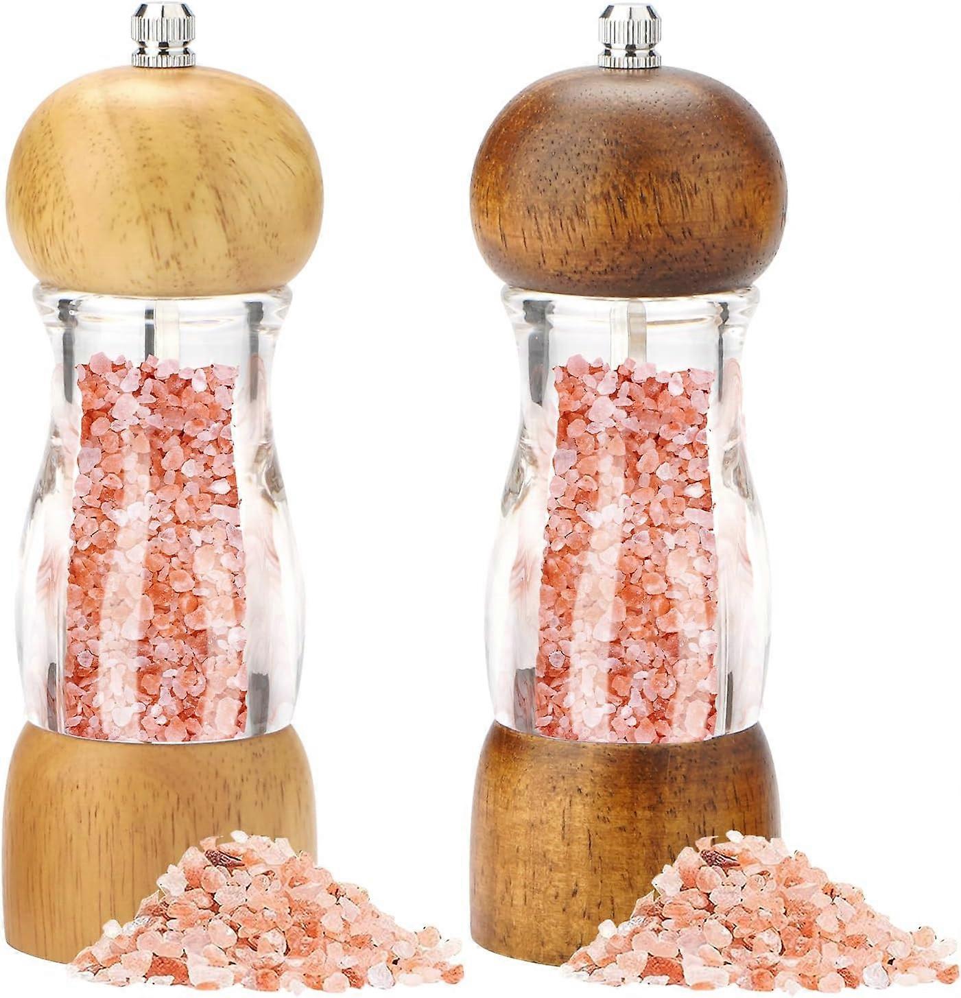 Oaken and Acrylic Salt and Pepper Grinder Set, Adjustable and Refillable Design