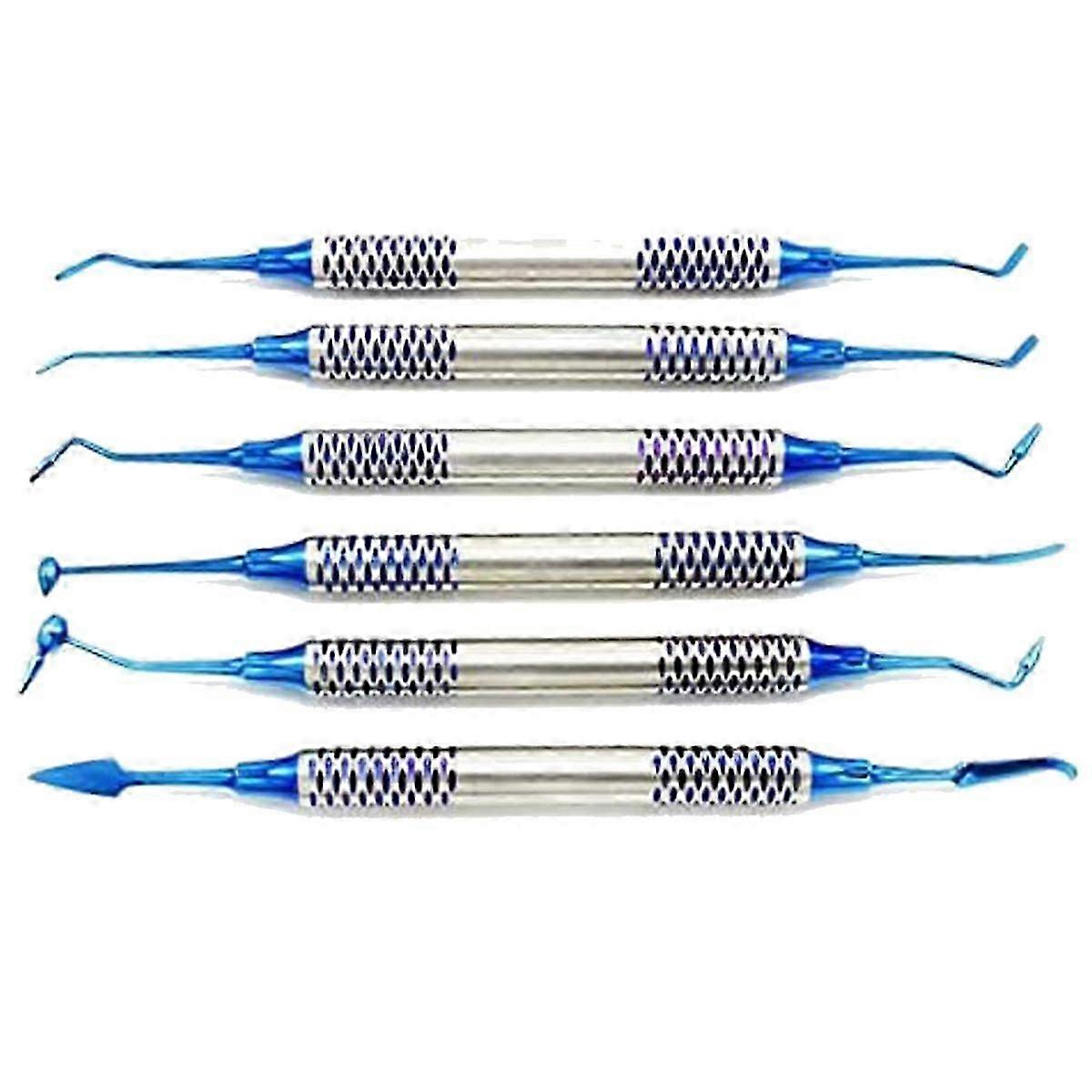 6Pcs Dental Instrument Composite Resin Filling Spatula Titanium Plated Filler Dental Tool Set(Blue)