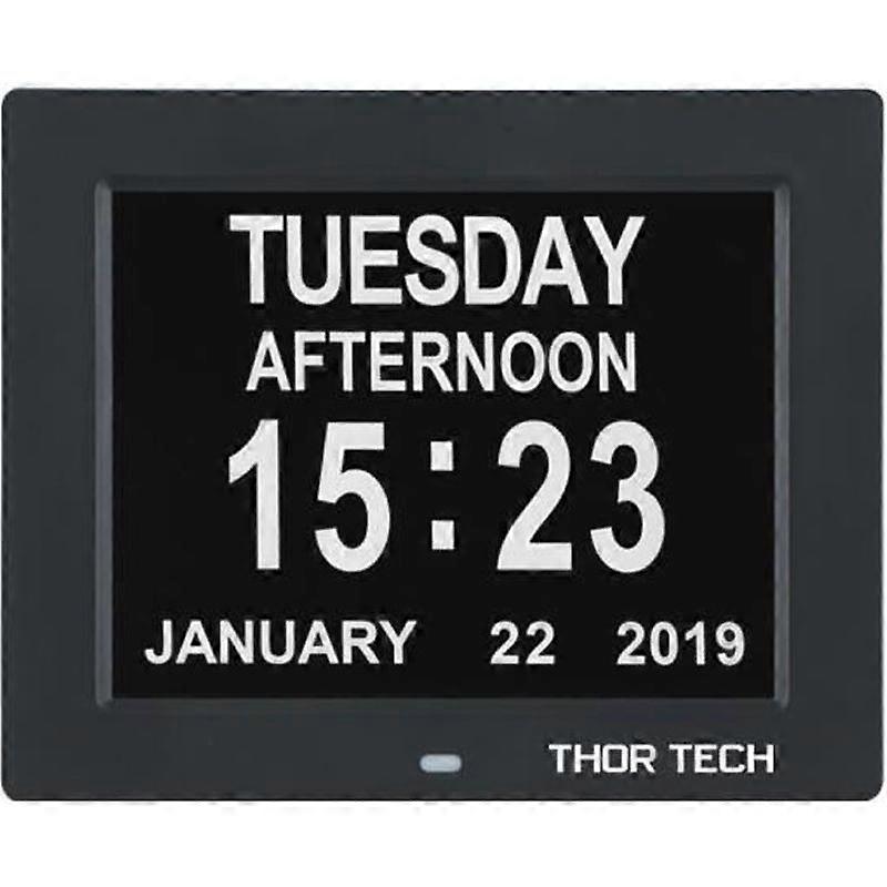 Calendar Clock - Large Font - Auto Dimming Alarm - ElderlyAlzheimer's and Children - Black
